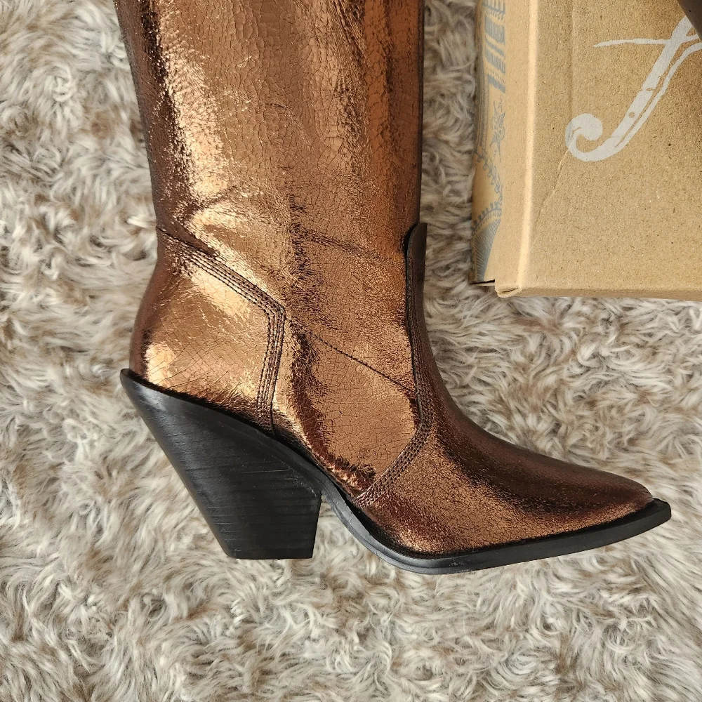 Free People Triple Crown Over the Knee Boot Bronze‎ Metallic Women's Size 8